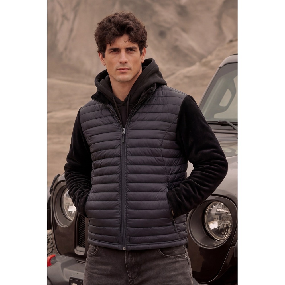 32‎ Degrees Heat Mixed Media Puffer Jacket Large Down Blend Black Full Zip Coat